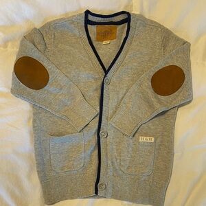 Hope & Henry Gray Cardigan Sweater with Brown Elbow Patches